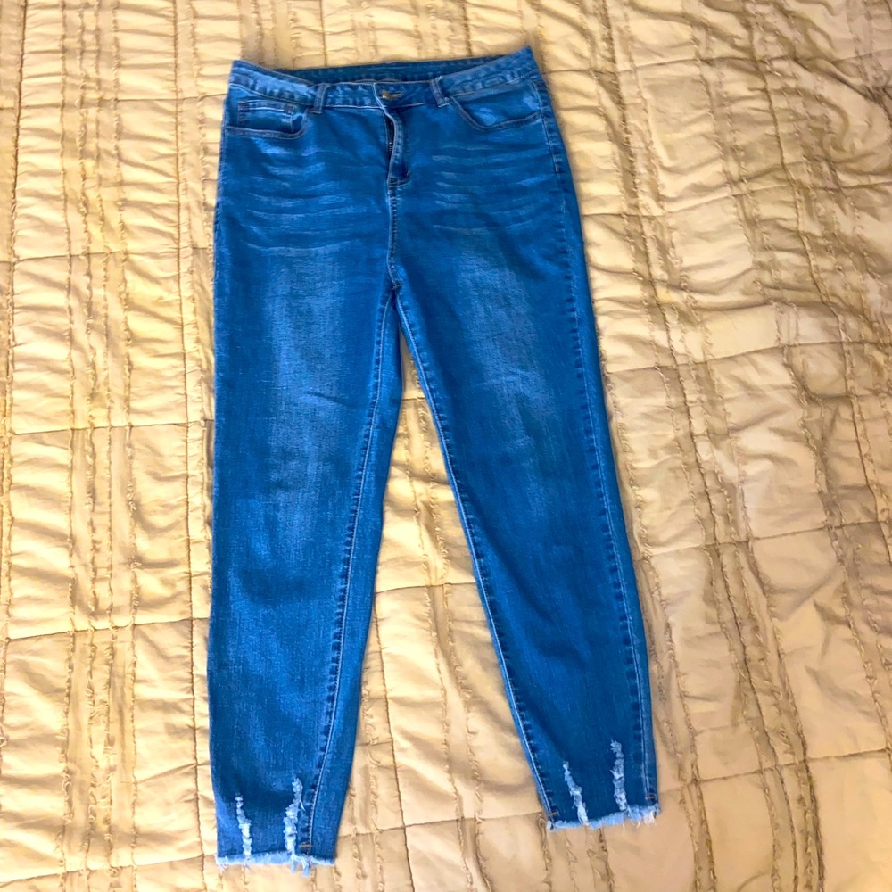 Raw Hem skinny ankle jeans